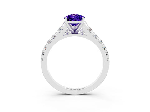 White gold Pear Cut Tanzanite Solitaire Ring with Cathedral Setting and Pavé Band_3