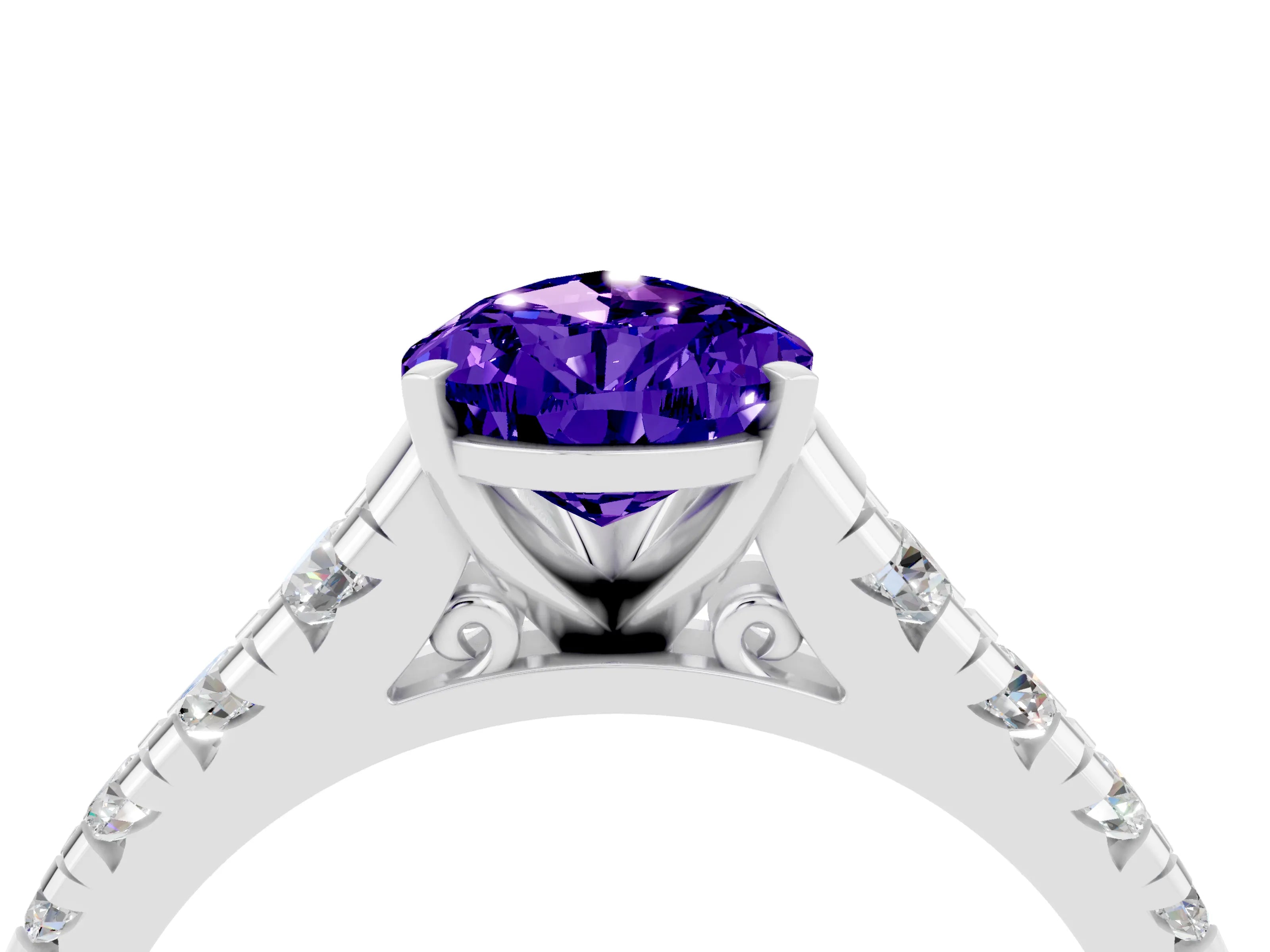 White gold Pear Cut Tanzanite Solitaire Ring with Cathedral Setting and Pavé Band_4
