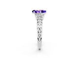 White gold Pear Cut Tanzanite Solitaire Ring with Filigree Band and Four-Prong Setting_38
