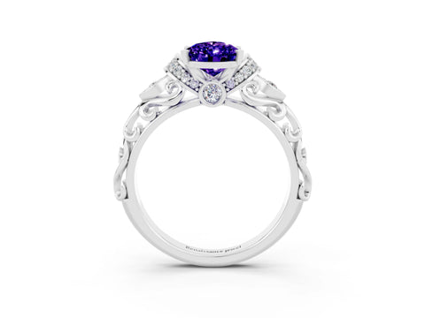 White gold Pear Cut Tanzanite Solitaire Ring with Filigree Band and Four-Prong Setting_39