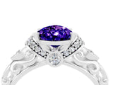 White gold Pear Cut Tanzanite Solitaire Ring with Filigree Band and Four-Prong Setting_40