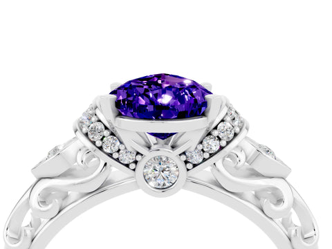 White gold Pear Cut Tanzanite Solitaire Ring with Filigree Band and Four-Prong Setting_40