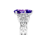White gold Pear Cut Tanzanite Solitaire Ring with Filigree Band and Four-Prong Setting_41