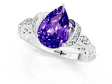 White gold Pear Cut Tanzanite Solitaire Ring with Filigree Band and Four-Prong Setting_49