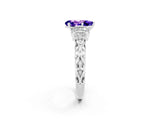 White gold Pear Cut Tanzanite Solitaire Ring with Filigree Band and Four-Prong Setting_50