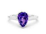White gold Pear Cut Tanzanite Solitaire Ring with Flower Prong Setting and Classic Band_12