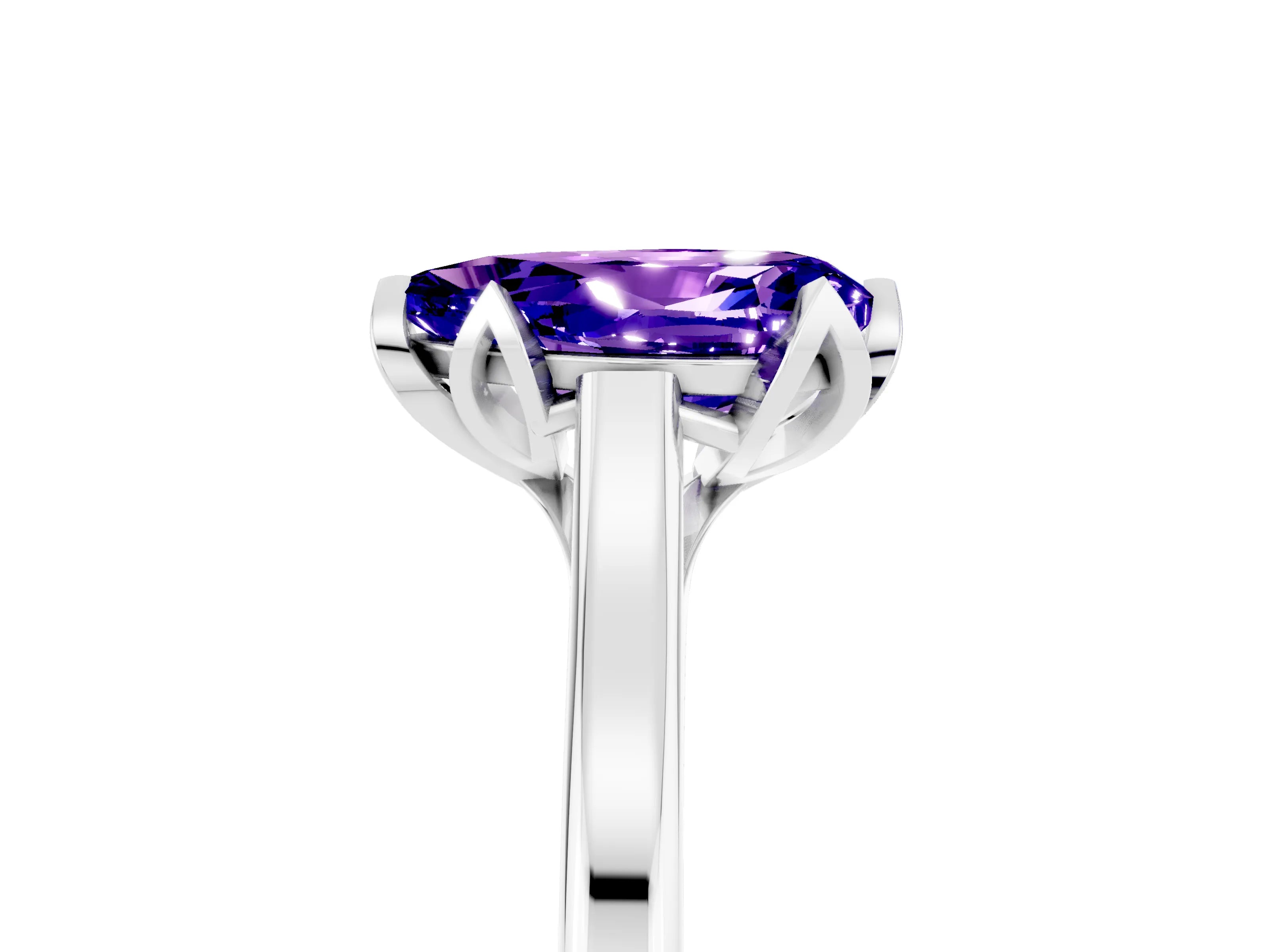 White gold Pear Cut Tanzanite Solitaire Ring with Flower Prong Setting and Classic Band_17