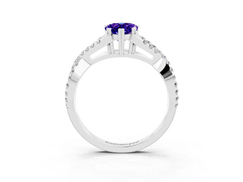White gold Pear Cut Tanzanite Solitaire Ring with Four-Prong Setting and Twisted Pavé Band_3