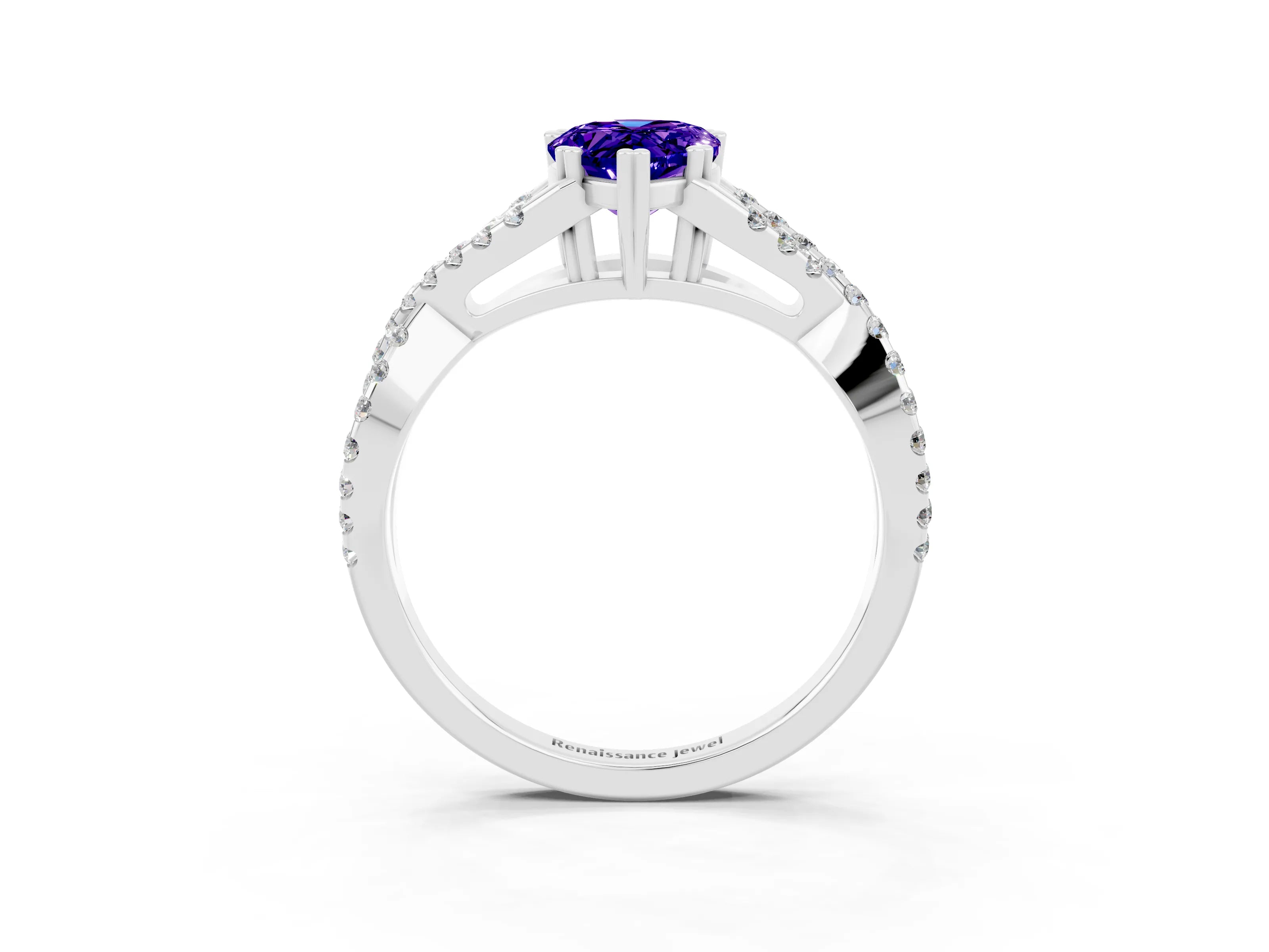 White gold Pear Cut Tanzanite Solitaire Ring with Four-Prong Setting and Twisted Pavé Band_3