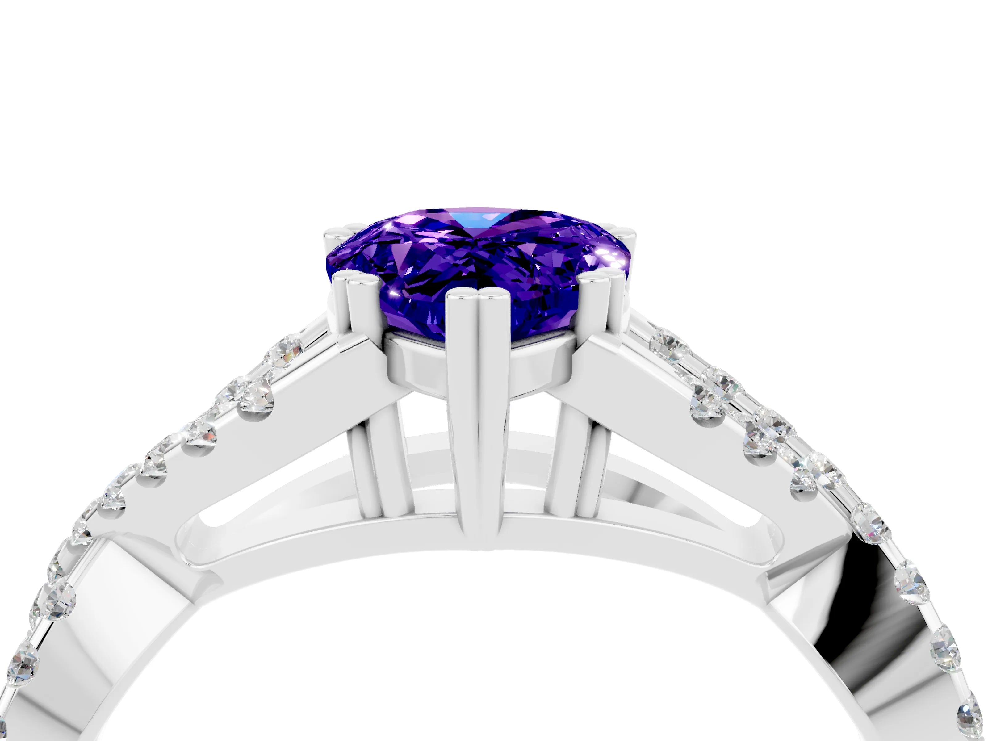 White gold Pear Cut Tanzanite Solitaire Ring with Four-Prong Setting and Twisted Pavé Band_4