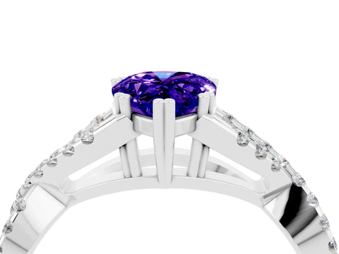 White gold Pear Cut Tanzanite Solitaire Ring with Four-Prong Setting and Twisted Pavé Band_4