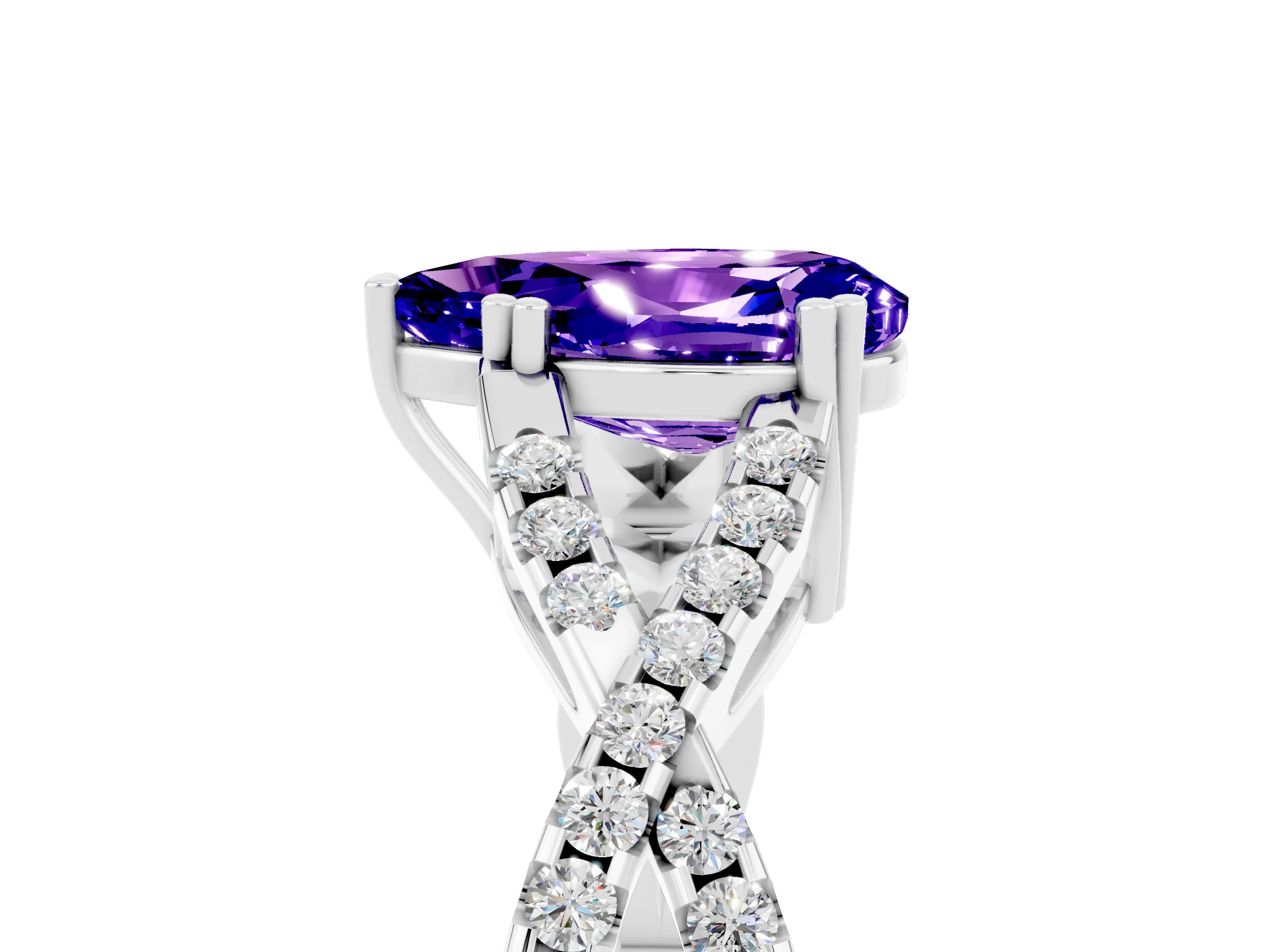 White gold Pear Cut Tanzanite Solitaire Ring with Four-Prong Setting and Twisted Pavé Band_5