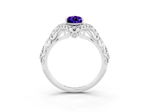 White gold Pear Cut Tanzanite Solitaire Ring with Hidden Halo and Pavé Band_15