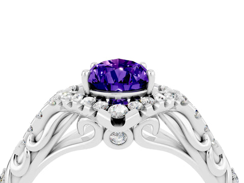 White gold Pear Cut Tanzanite Solitaire Ring with Hidden Halo and Pavé Band_16