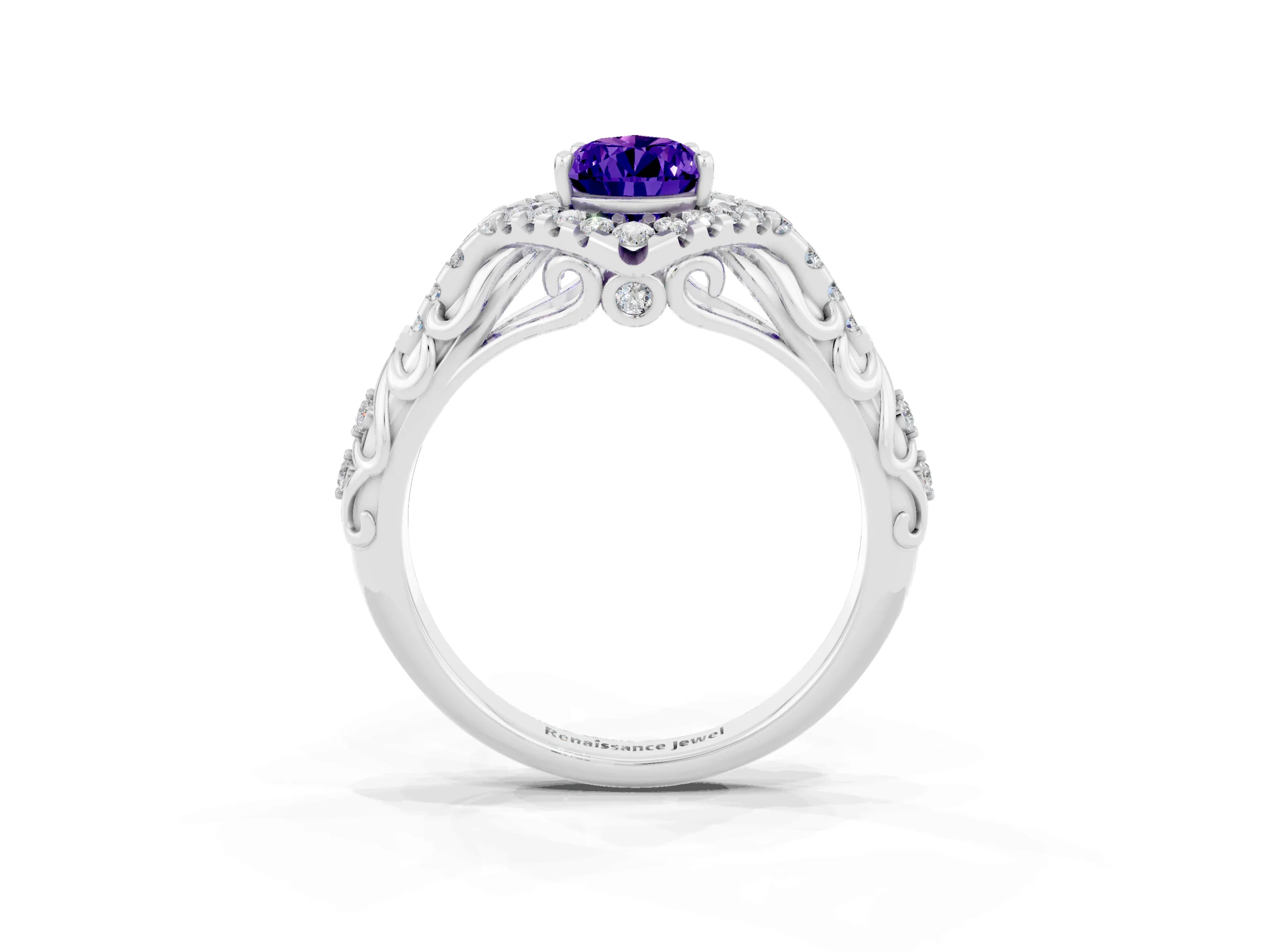 White gold Pear Cut Tanzanite Solitaire Ring with Hidden Halo and Pavé Band_21
