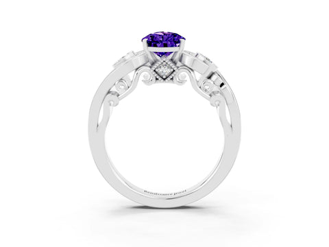 White gold Pear Cut Tanzanite Solitaire Ring with Milgrain Pavé Band and Four-Prong Setting_75