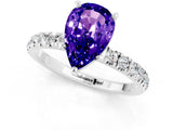 White gold Pear Cut Tanzanite Solitaire Ring with Pavé Accents and Four-Prong Setting_1