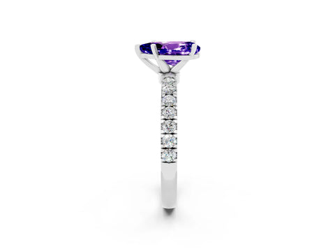 White gold Pear Cut Tanzanite Solitaire Ring with Pavé Accents and Four-Prong Setting_2