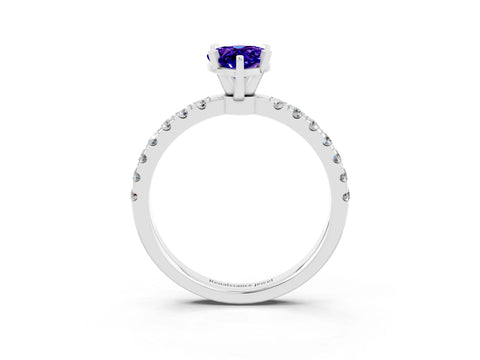 White gold Pear Cut Tanzanite Solitaire Ring with Pavé Accents and Four-Prong Setting_3