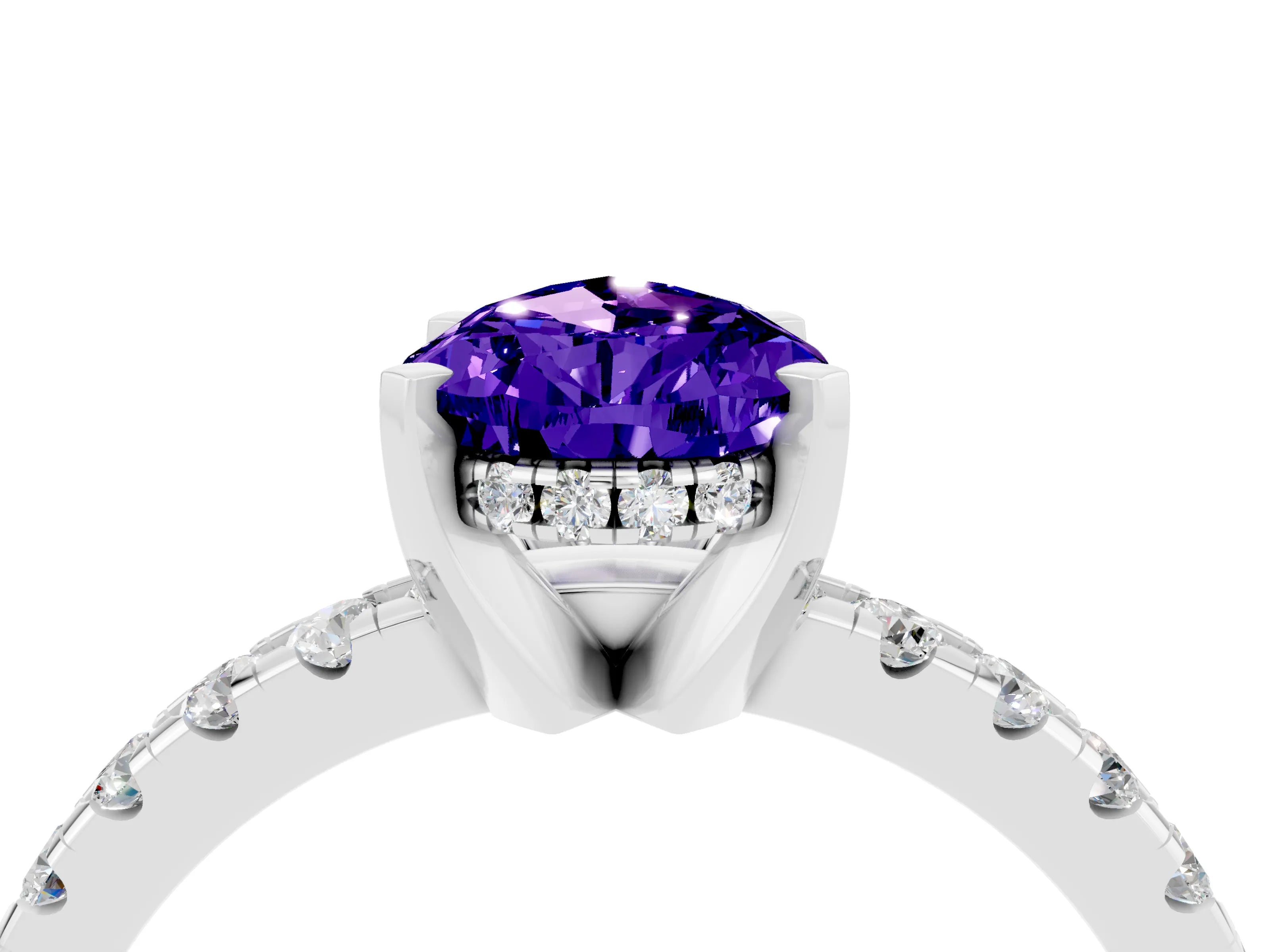 White gold Pear Cut Tanzanite Solitaire Ring with Pavé Band and Four-Prong Setting_28