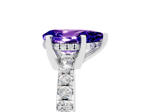 White gold Pear Cut Tanzanite Solitaire Ring with Pavé Band and Four-Prong Setting_29