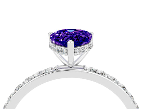 White gold Pear Cut Tanzanite Solitaire Ring with Pavé Band and Hidden Halo_4