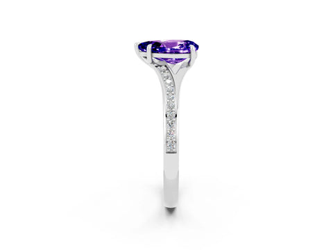 White gold Pear Cut Tanzanite Solitaire Ring with Pavé Band and Prong Setting_14
