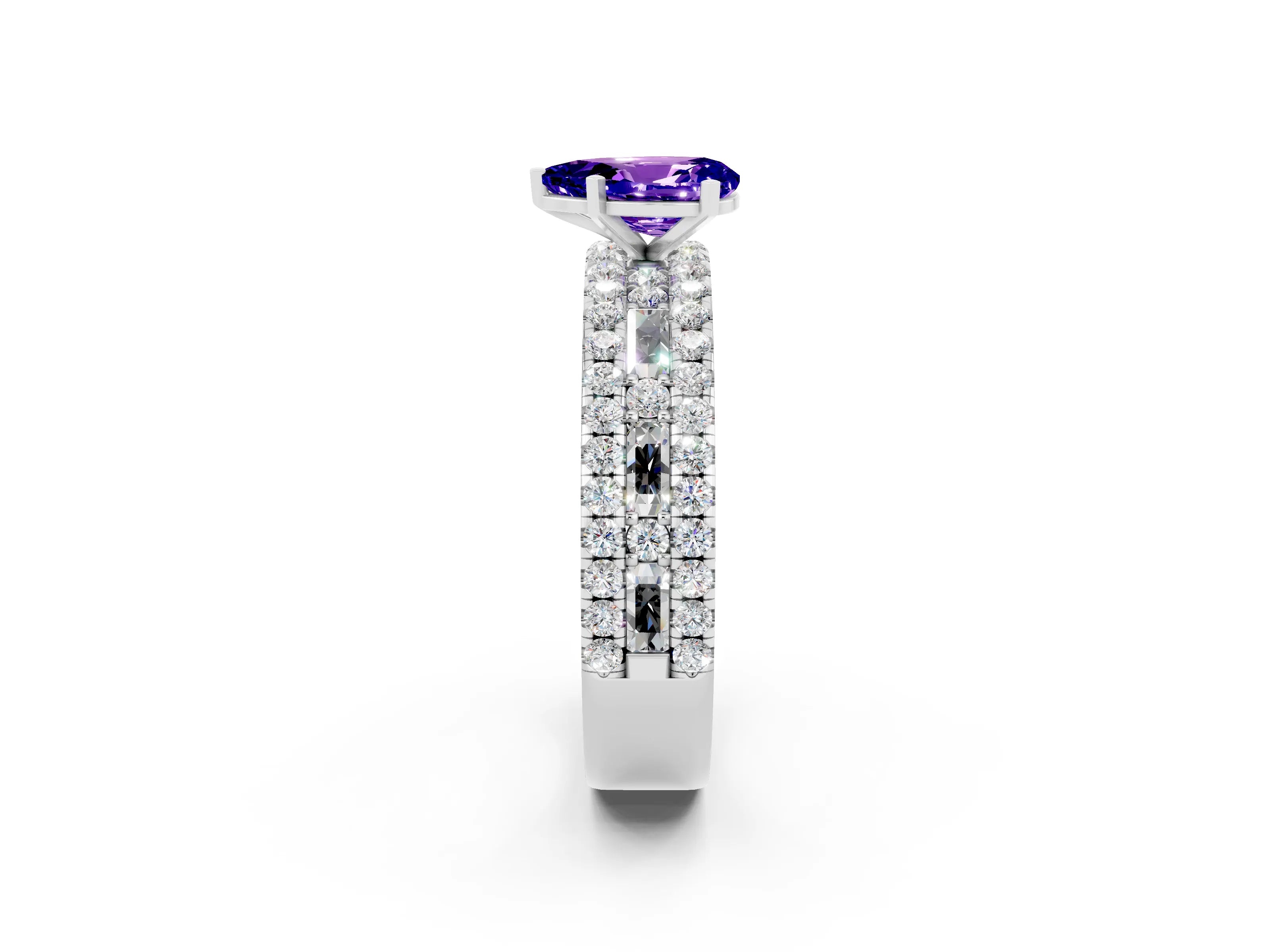 White gold Pear Cut Tanzanite Solitaire Ring with Pavé and Channel Set Band_2