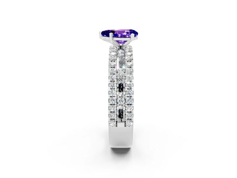 White gold Pear Cut Tanzanite Solitaire Ring with Pavé and Channel Set Band_2