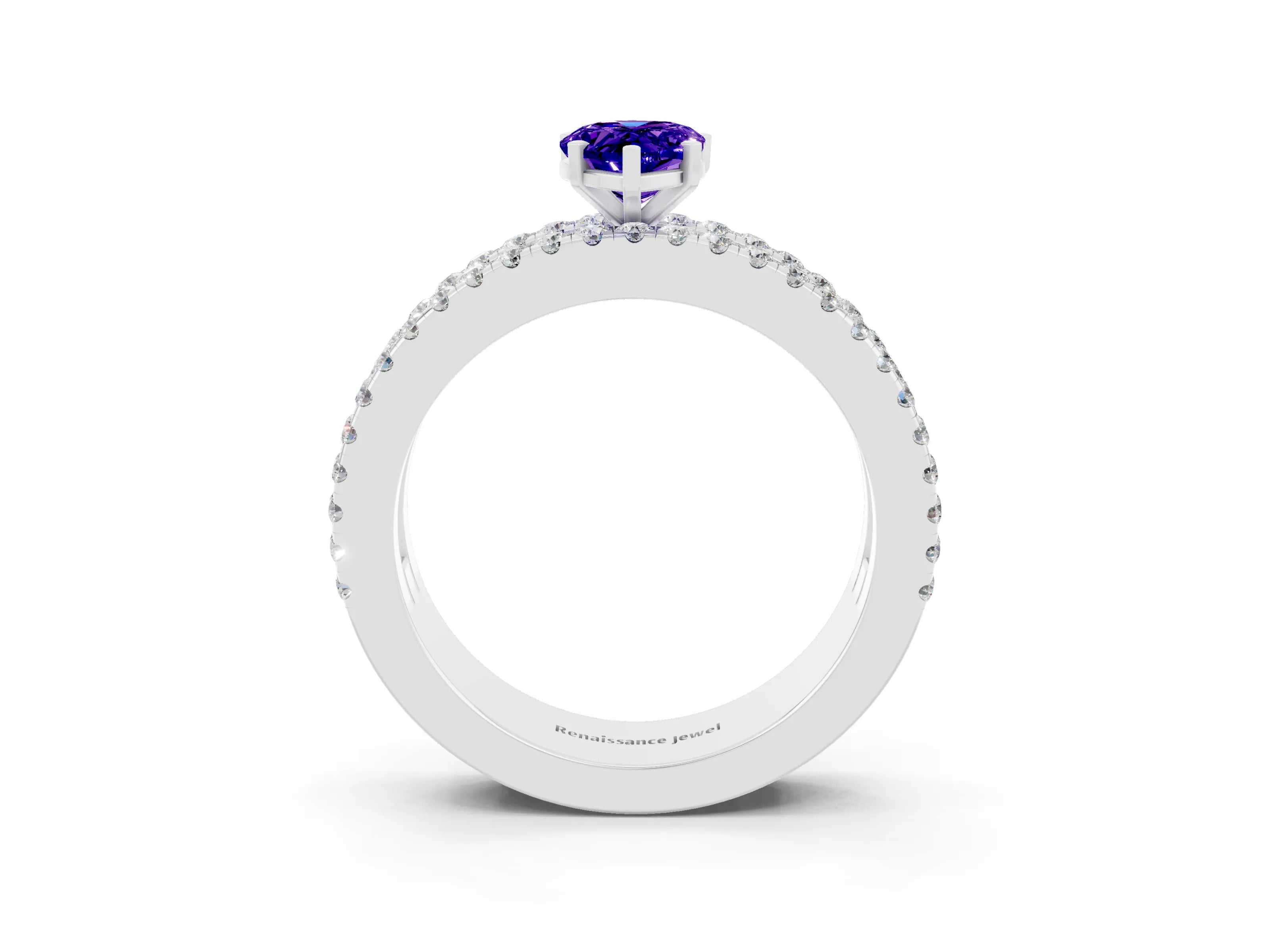 White gold Pear Cut Tanzanite Solitaire Ring with Pavé and Channel Set Band_3