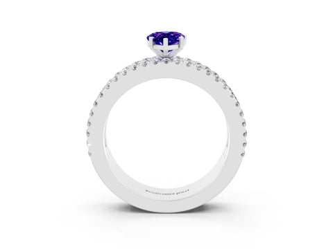 White gold Pear Cut Tanzanite Solitaire Ring with Pavé and Channel Set Band_3