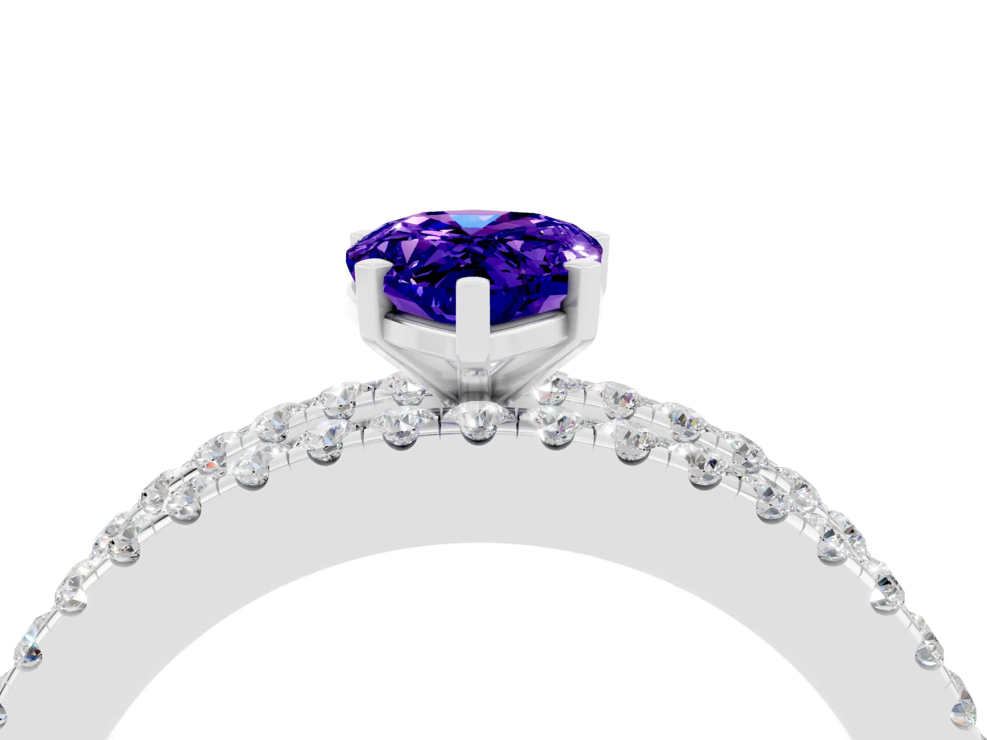 White gold Pear Cut Tanzanite Solitaire Ring with Pavé and Channel Set Band_4