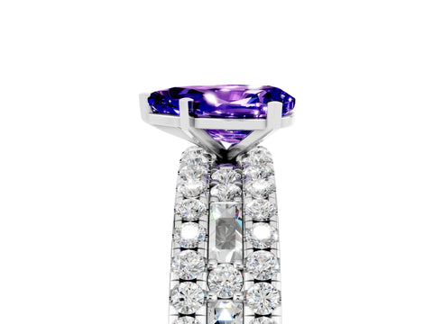 White gold Pear Cut Tanzanite Solitaire Ring with Pavé and Channel Set Band_5
