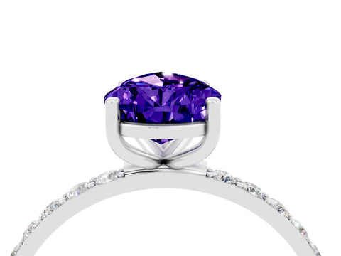 White gold Pear Cut Tanzanite Solitaire Ring with Pave Band and Four Prong Setting_16