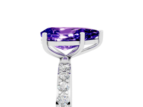 White gold Pear Cut Tanzanite Solitaire Ring with Pave Band and Four Prong Setting_17