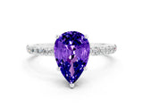 White gold Pear Cut Tanzanite Solitaire Ring with Pave Band and Four Prong Setting_24