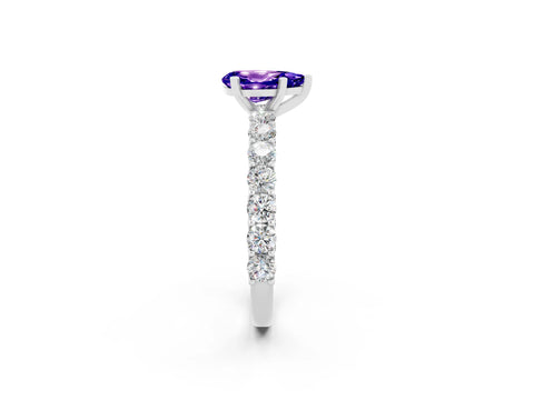 White gold Pear Cut Tanzanite Solitaire Ring with Shared Prong Pavé Band and Four-Prong Setting_2