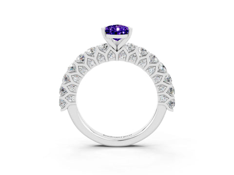 White gold Pear Cut Tanzanite Solitaire Ring with Shared Prong Pavé Band and Four-Prong Setting_3