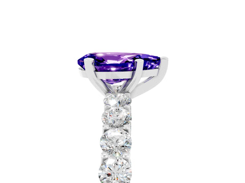 White gold Pear Cut Tanzanite Solitaire Ring with Shared Prong Pavé Band and Four-Prong Setting_5