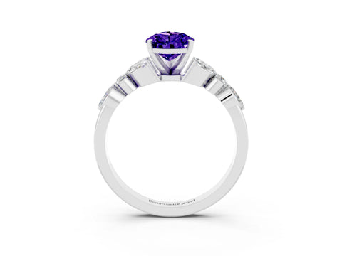 White gold Pear Cut Tanzanite Solitaire Ring with Side Stones and Four-Prong Setting_27