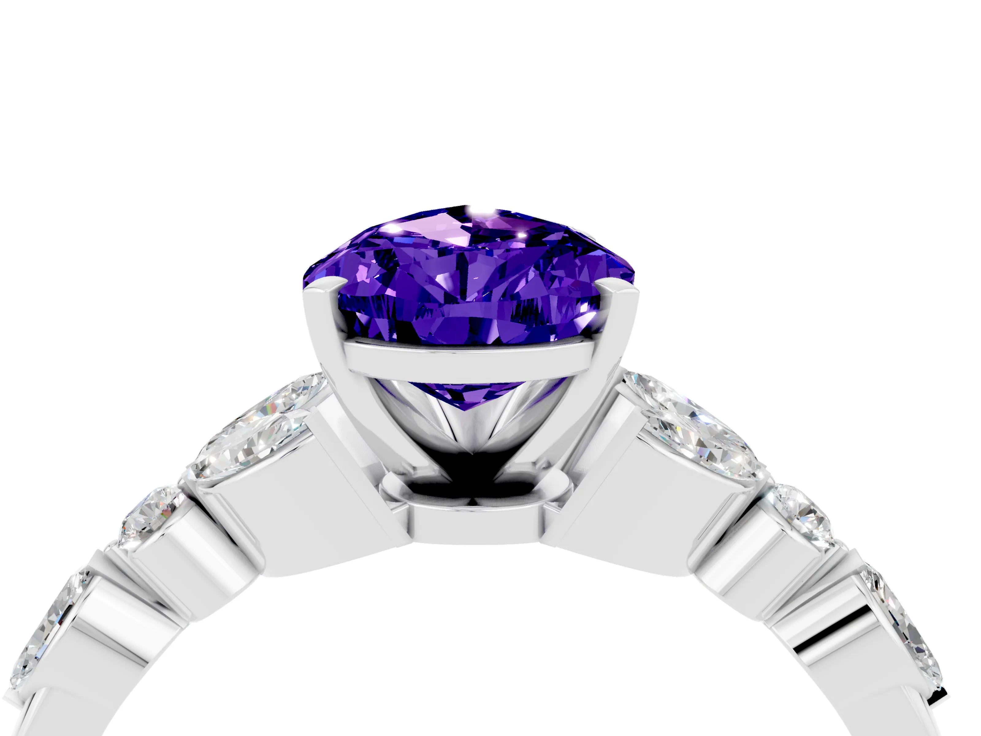 White gold Pear Cut Tanzanite Solitaire Ring with Side Stones and Four-Prong Setting_28