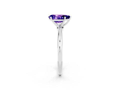 White gold Pear Cut Tanzanite Solitaire Ring with Six-Prong Setting and Classic Band_14