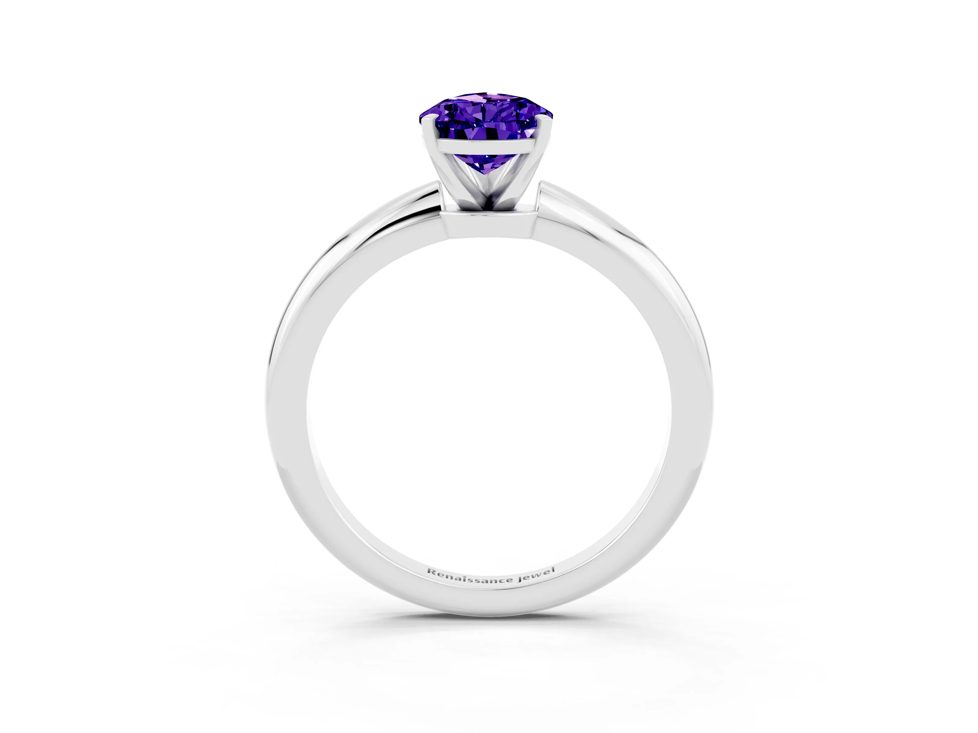 White gold Pear Cut Tanzanite Solitaire Ring with Six-Prong Setting and Classic Band_15