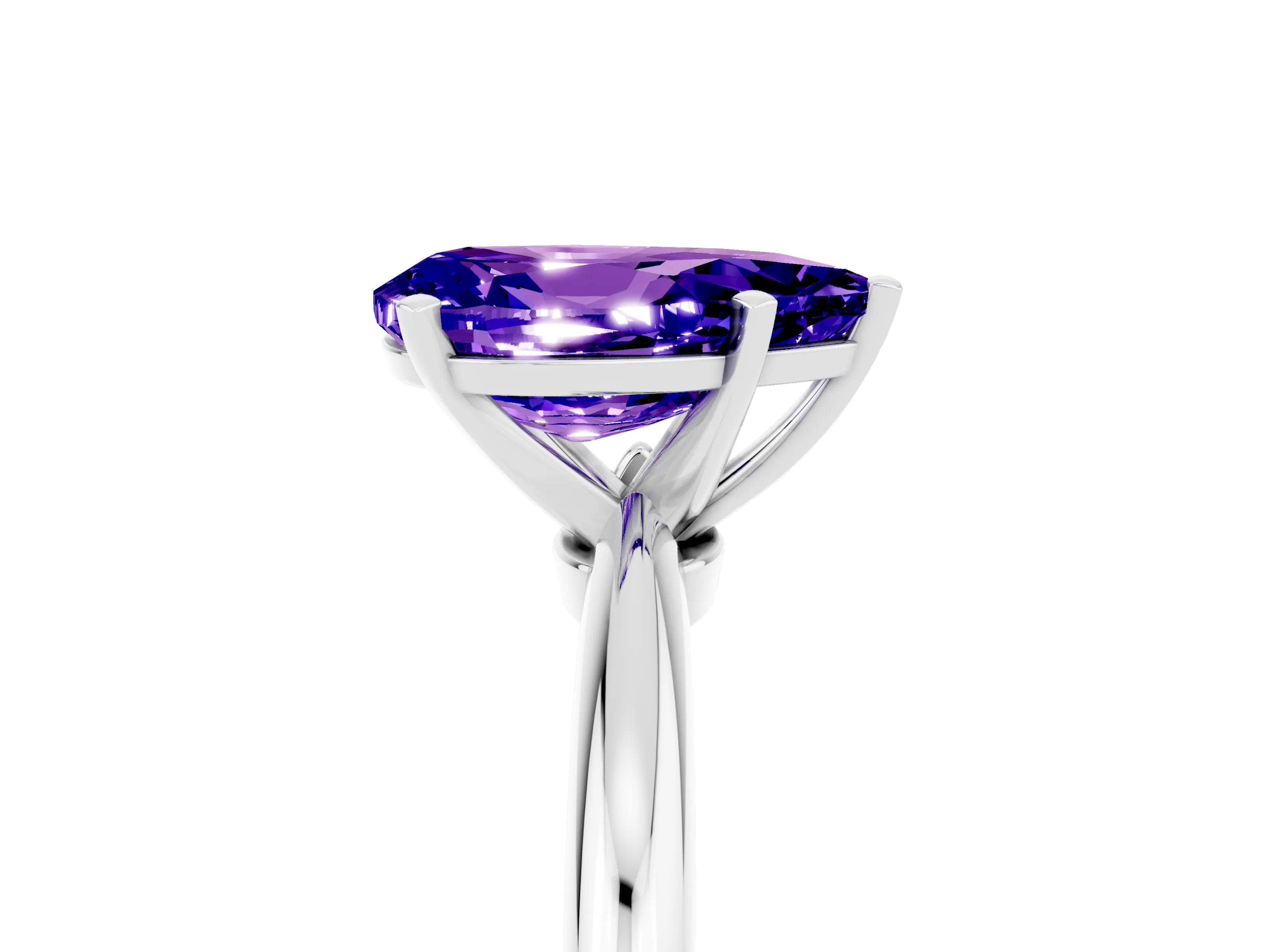 White gold Pear Cut Tanzanite Solitaire Ring with Six-Prong Setting and Classic Band_17