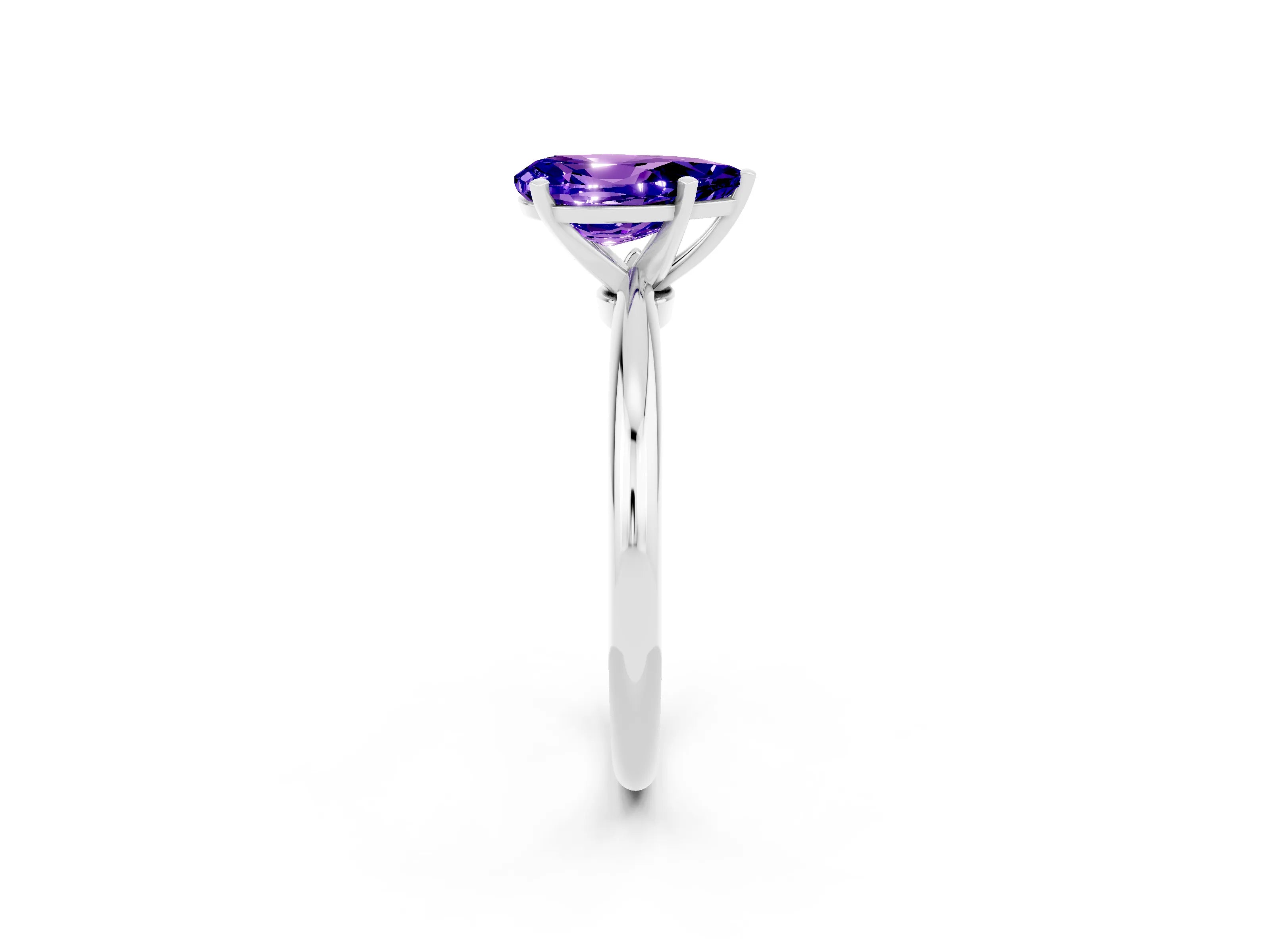 White gold Pear Cut Tanzanite Solitaire Ring with Six-Prong Setting and Classic Band_2
