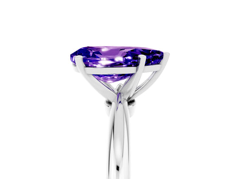 White gold Pear Cut Tanzanite Solitaire Ring with Six-Prong Setting and Classic Band_5