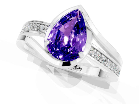 White gold Pear Cut Tanzanite Solitaire Ring with Split Shank and Prong Setting_1