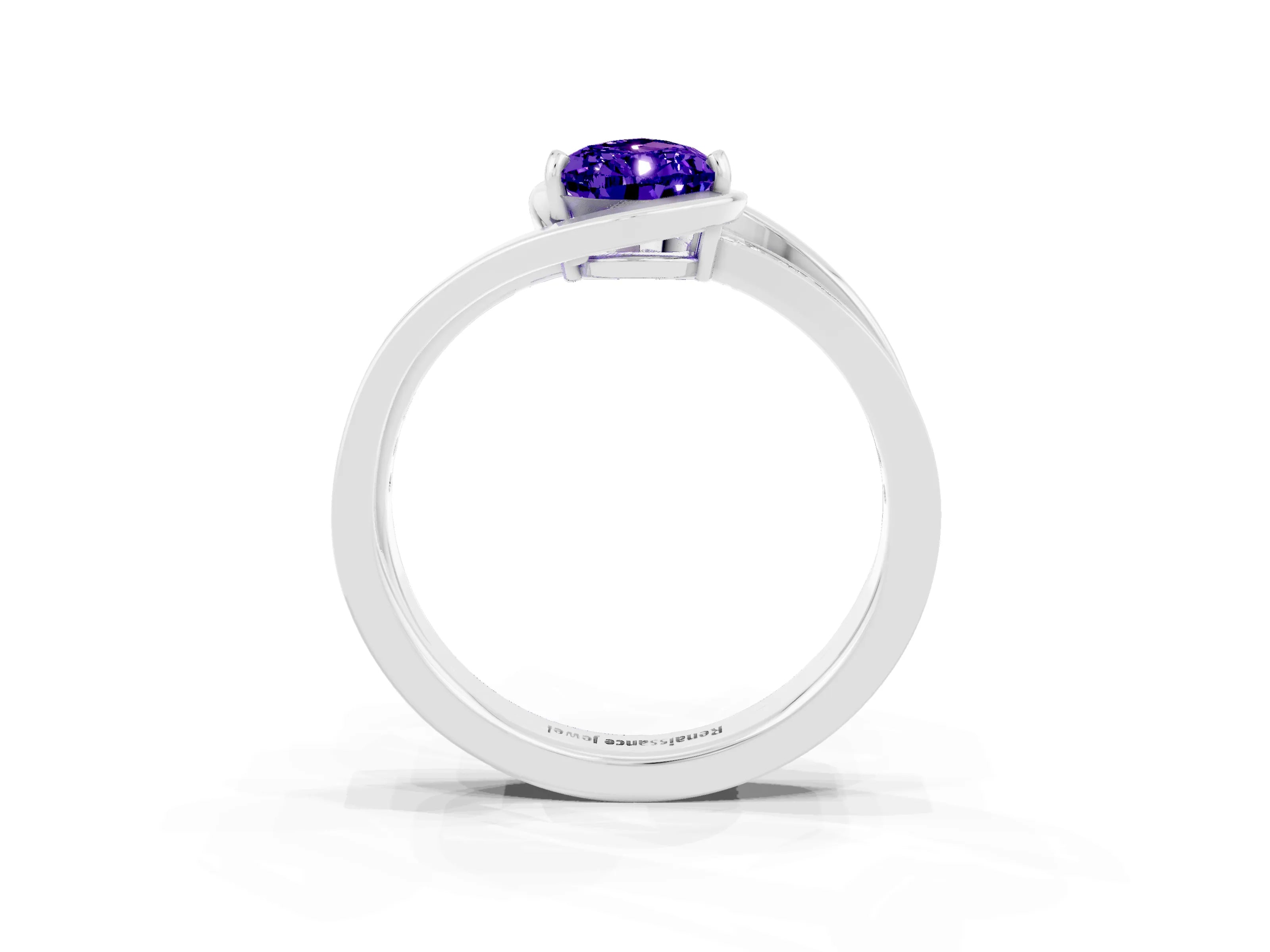 White gold Pear Cut Tanzanite Solitaire Ring with Split Shank and Prong Setting_3