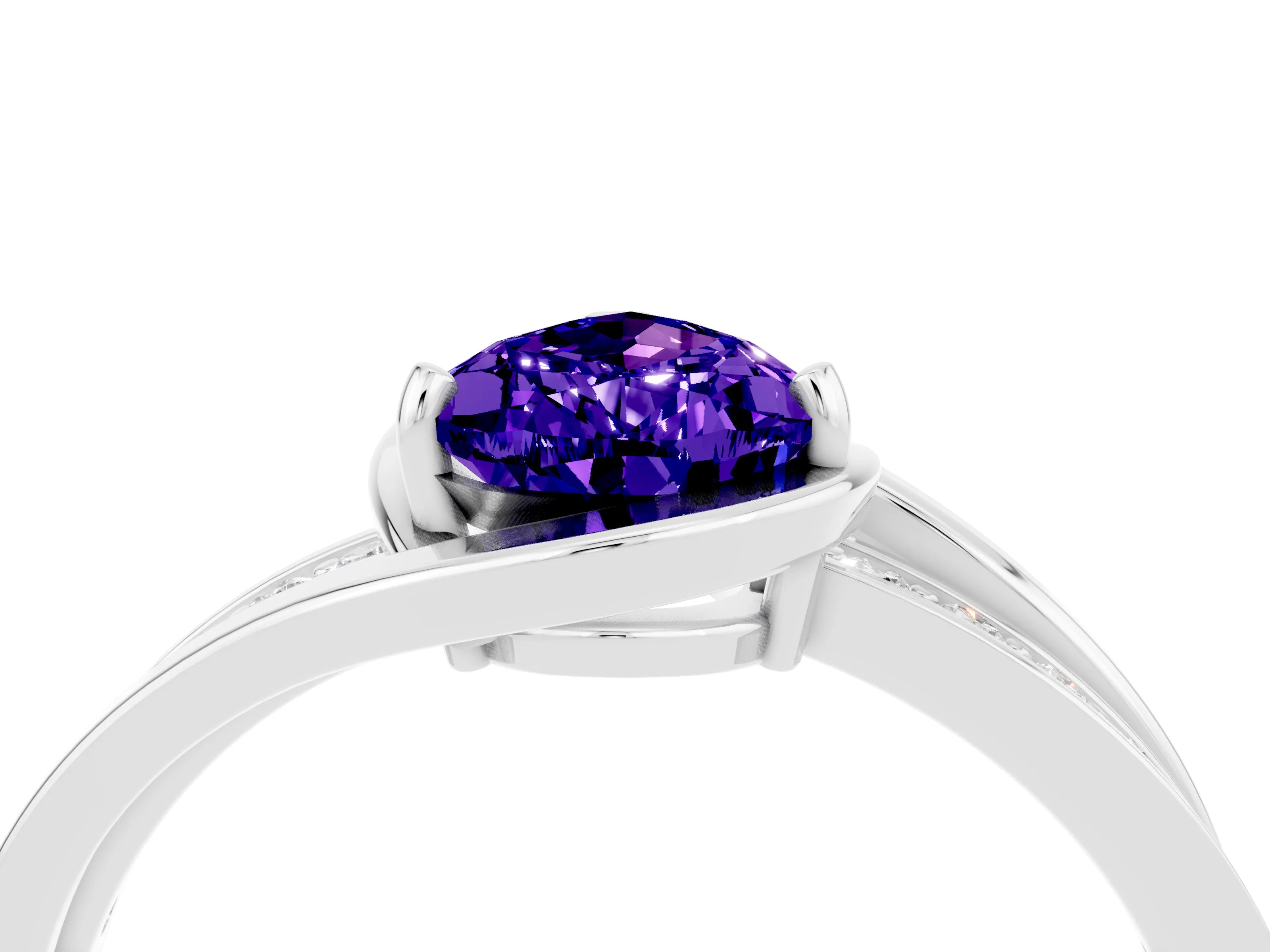 White gold Pear Cut Tanzanite Solitaire Ring with Split Shank and Prong Setting_4