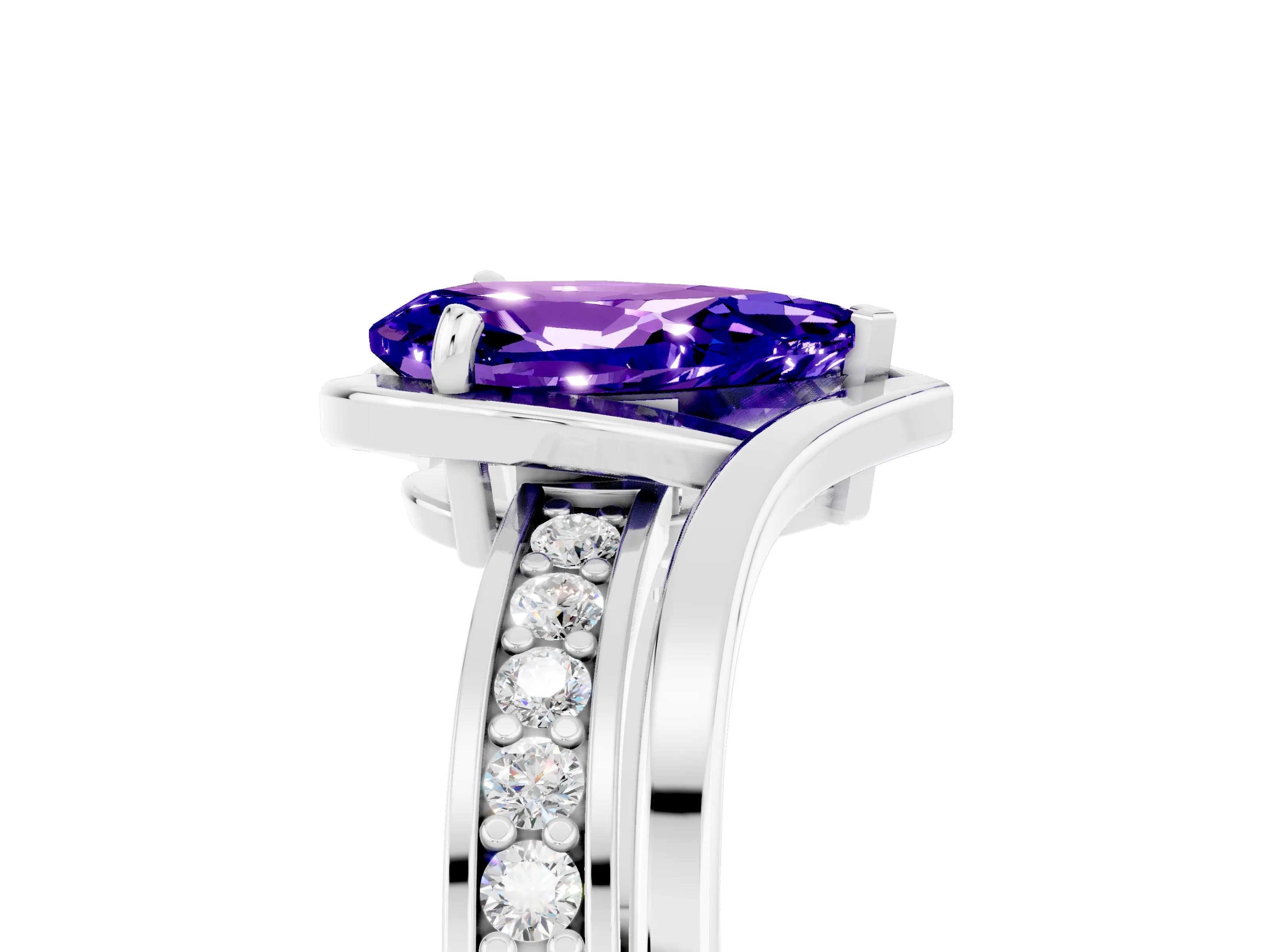 White gold Pear Cut Tanzanite Solitaire Ring with Split Shank and Prong Setting_5